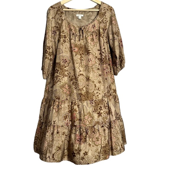 Garnet Hill Silk Floral Paisley Boho Tiered Flounce Dress - Picture 4 of 7